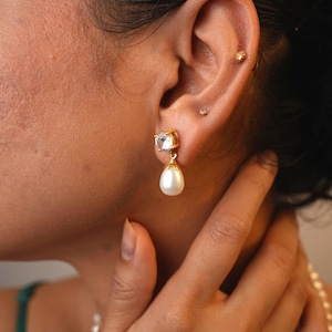 Sterling Silver Pearl Stud Earrings, Wedding Earrings, Dainty CZ Diamond Pearl Earrings, Bridesmaid Gift, Bridal Earrings, Wedding Jewelry