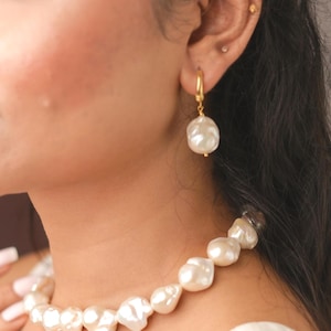 Natural Baroque Pearl Drop Earring, Minimalist Statement Pearl Jewelry, Elegant Gift for Women, Fireball Baroque Pearl Drops, Birthday Gift