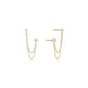 Double Chain Stud Earring | Two Piercings Jewelry | 18k Gold Vermeil | Curated Ear Stack | Hypoallergenic | Minimalist Chain Earring