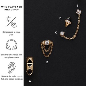 Mini Spike Flatback Piercing, Helix Tragus Conch Flat Piercing, Minimalistischer Punk Stecker, Hypoallergen, 18k Vermeil