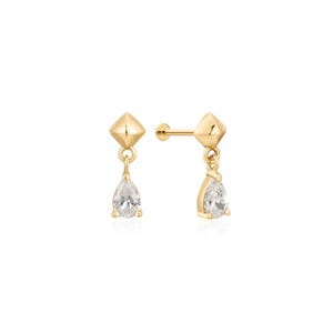 Geometric Flat Back Piercing Stud – 18k Gold Vermeil, Pear Cut Zirconia, Cartilage Earring for Helix, Tragus, Conch – Minimalist Jewelry