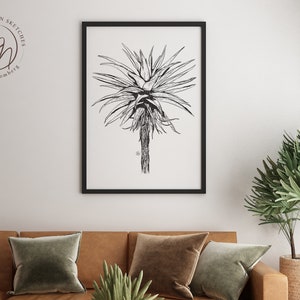 Aloe large plant botanical wall art, modern black and white style digital drawing, printable sketch, instant download.