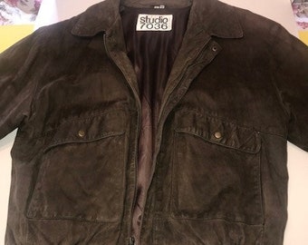 Studio Men's Designer leather jacket (L) Brown Suede Finish 'Discounted