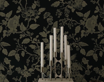 Dark Floral Wallpaper: Gothic Black Peel and Stick Wall Mural