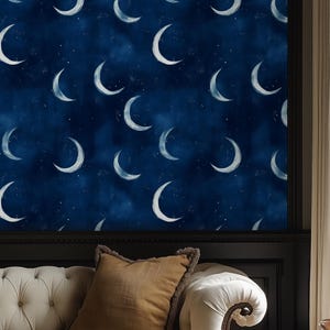 Papier peint lune céleste - décoration murale ciel nocturne mystique - décor à filmer bleu profond sur le thème de la lune
