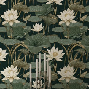 Papier peint élégant étang de lotus - décoration murale nénuphar tranquille - décoration d'intérieur inspirée de la nature