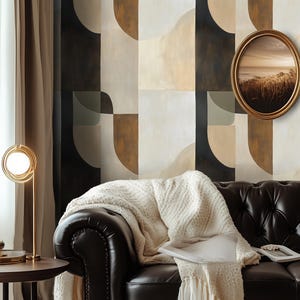 Modern Geometric Wallpaper - Neutral Abstract Wall Mural - Minimalist Art Deco Design - Contemporary Beige & Black Accent Wall