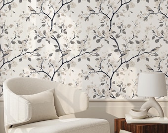 Vintage Bird Floral Wallpaper: Elegant Botanical Design