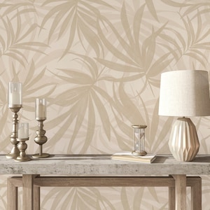 Carta da parati beige con foglie di palma naturali, foglie di palma boho, floreale, stacca e attacca, foglia tropicale, decorazione murale rimovibile, arredamento per la casa,
