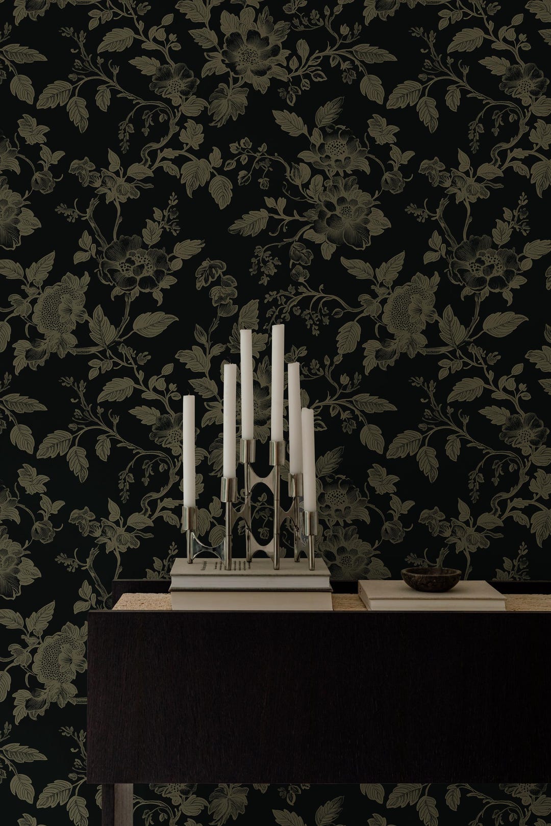 Dark Floral Wallpaper: Gothic Black Peel and Stick Wall Mural - Etsy