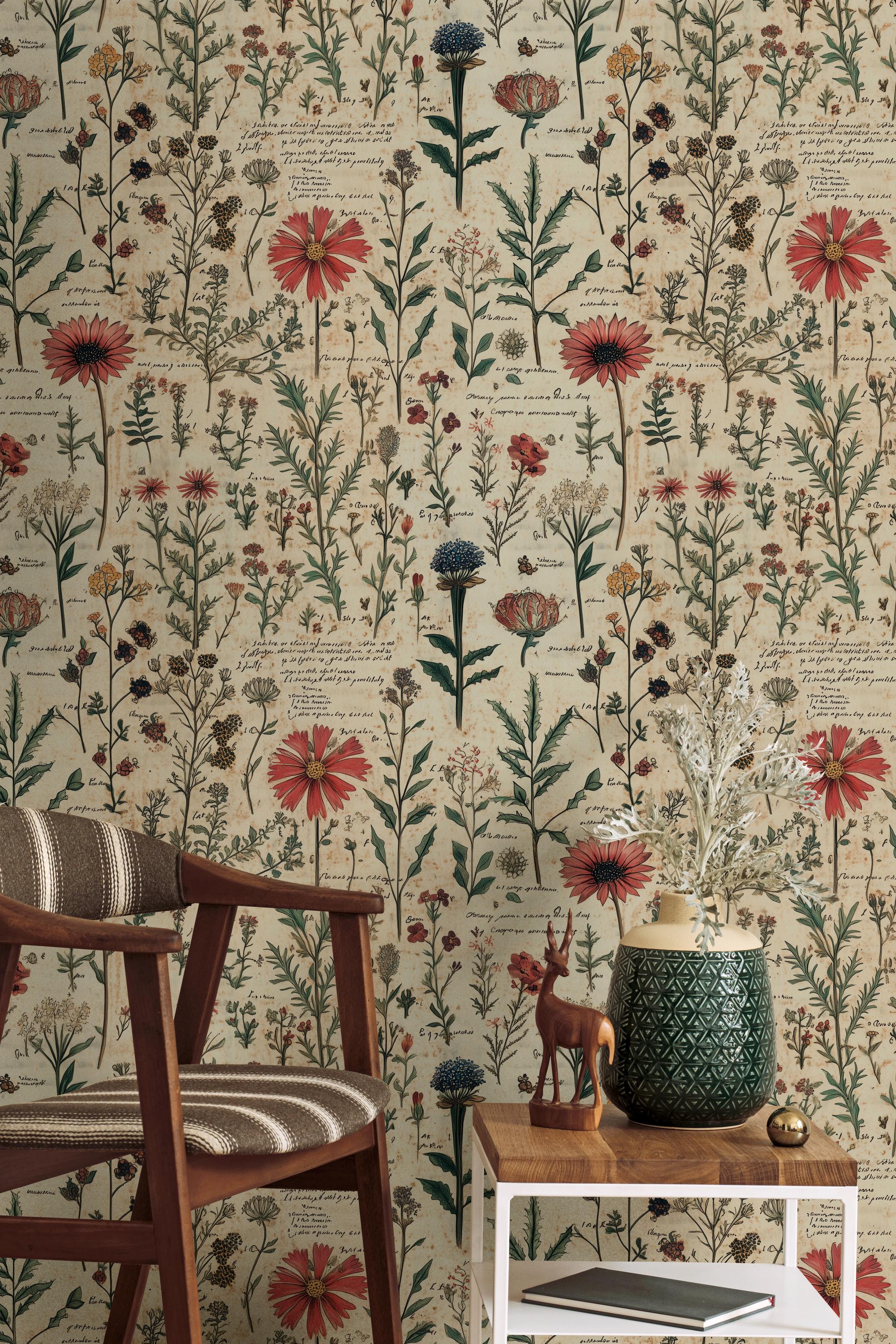 Vintage Botanical Wallpaper - Antique Floral Peel and Stick Wall ...
