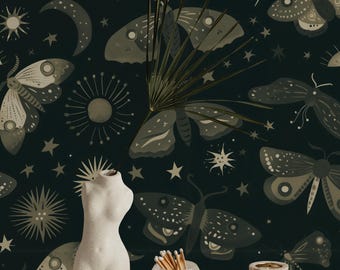 Tapeta Mystic Moth - Celestial Moon & Stars Peel and Stick Wall Mural, wystrój domu