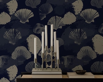 Papel tapiz con conchas marinas: elegante mural de pared de estilo costero autoadhesivo para interiores modernos
