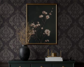 Papier peint damassé noir – style gothique | Décoration victorienne gris anthracite