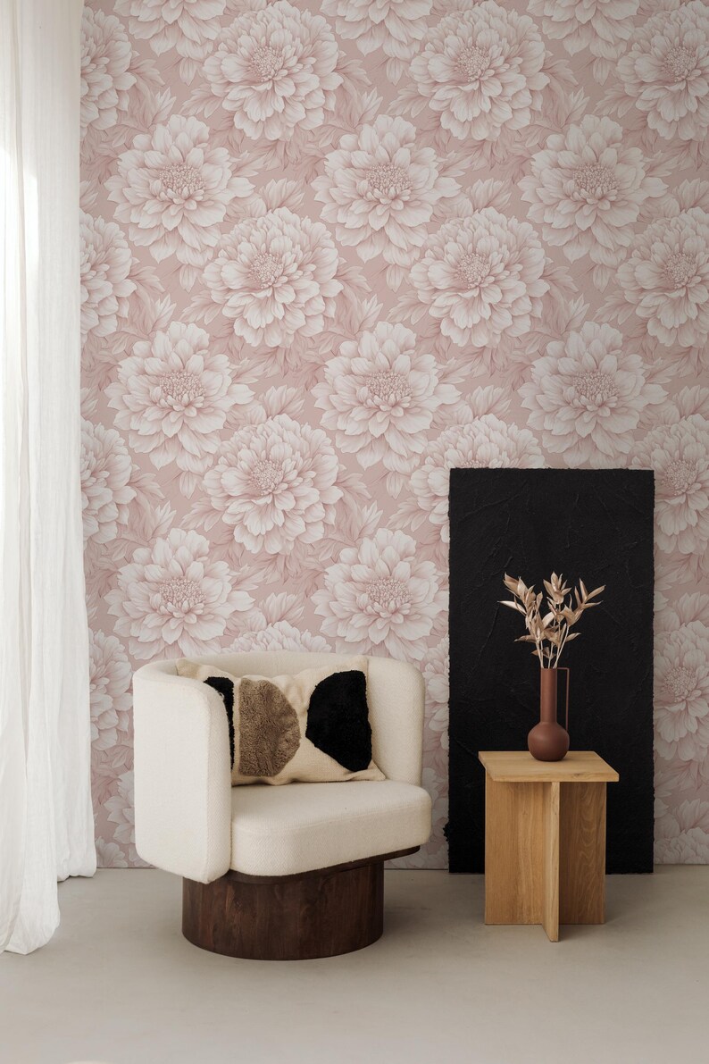 Blush Pink Peony Wallpaper: Elegant Botanical Wall Decor - Etsy
