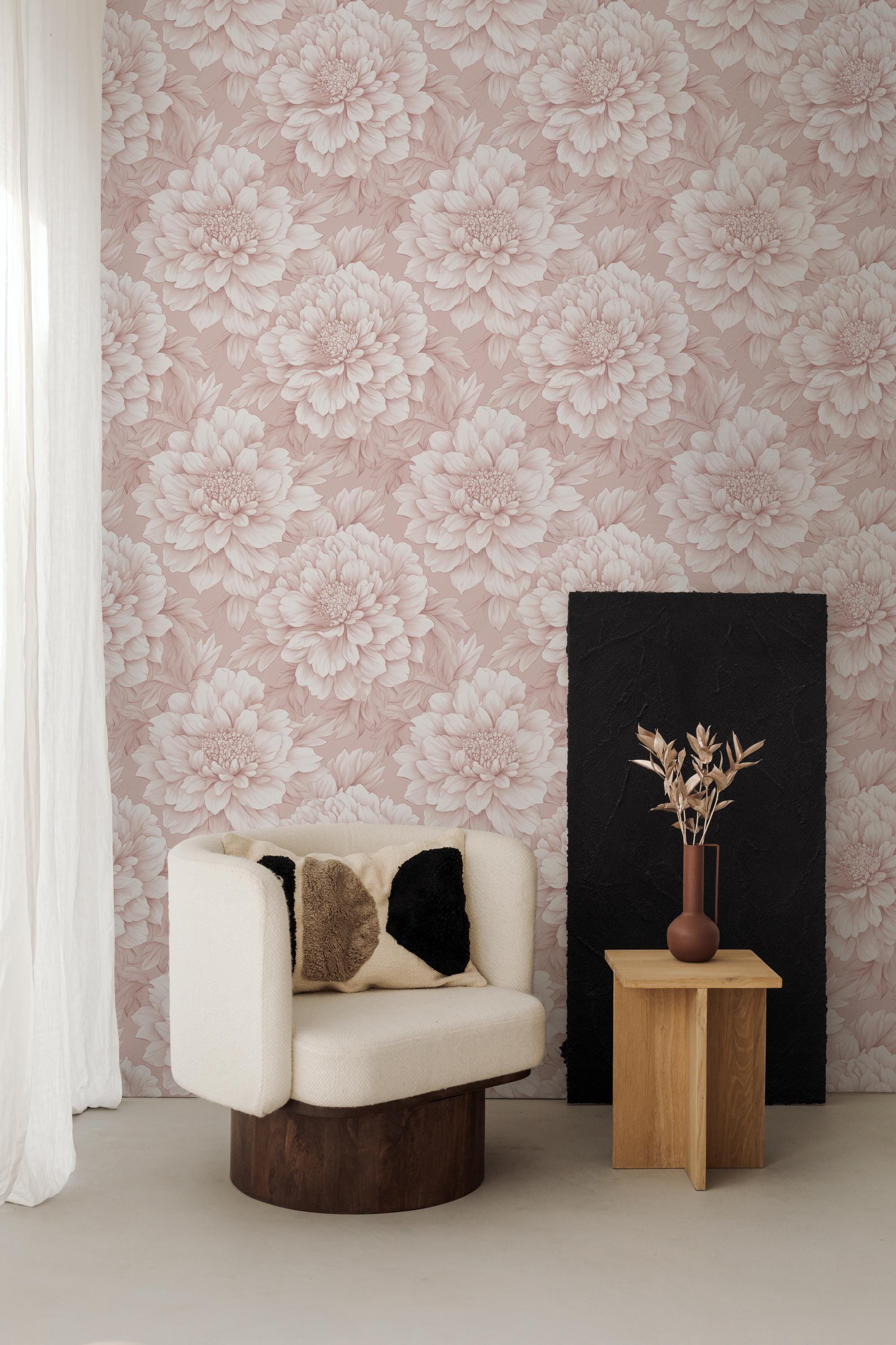 Blush Pink Peony Wallpaper: Elegant Botanical Wall Decor - Etsy