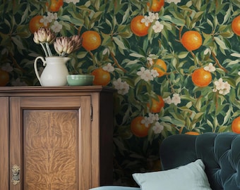 Orange Blossom Wallpaper: Vibrant Citrus Fruit Design, Peel and Stick Mural