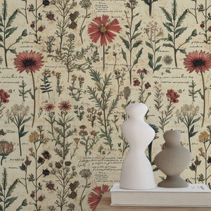 Vintage Botanical Wallpaper - Antique Floral Peel and Stick Wall ...