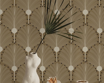 Art Deco-fläkttapet: Guld & Beige, självhäftande