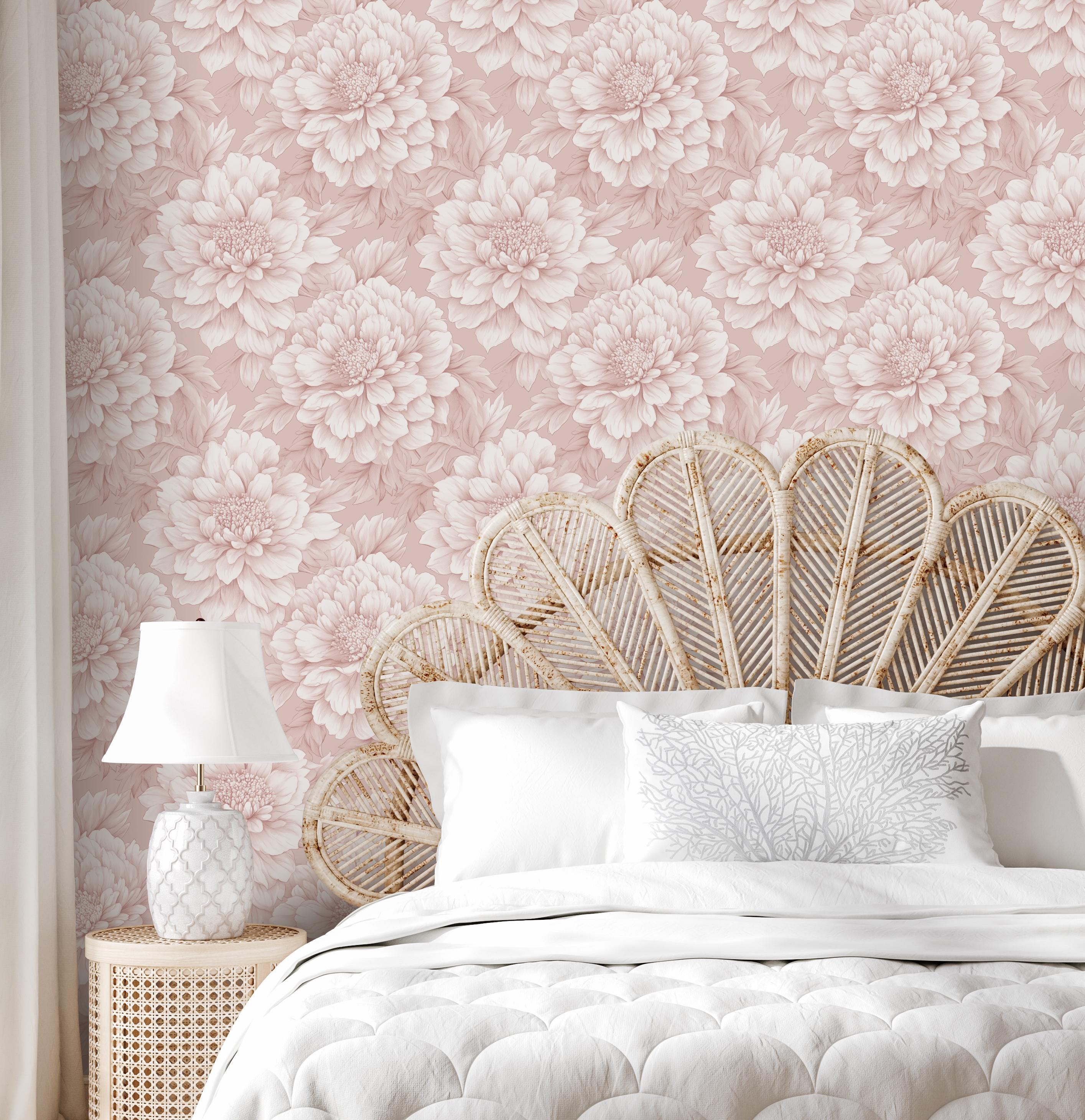 Blush Pink Peony Wallpaper: Elegant Botanical Wall Decor - Etsy