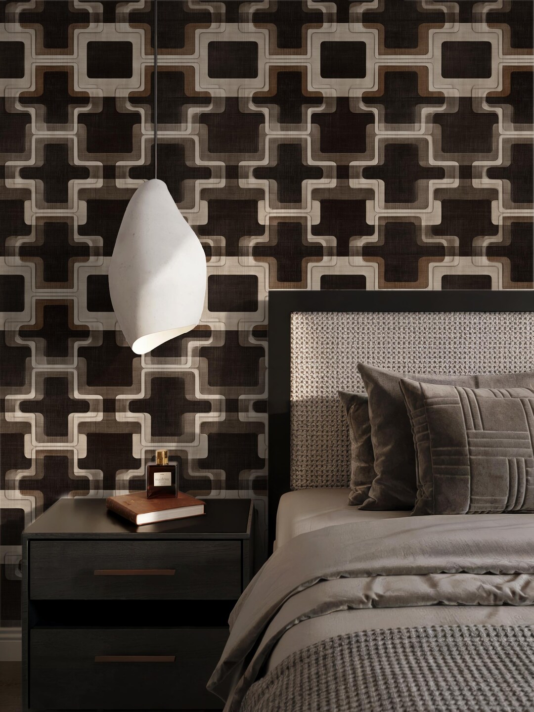 Dark Brown 70s Wallpaper, Bold Retro Geometric Pattern - Etsy