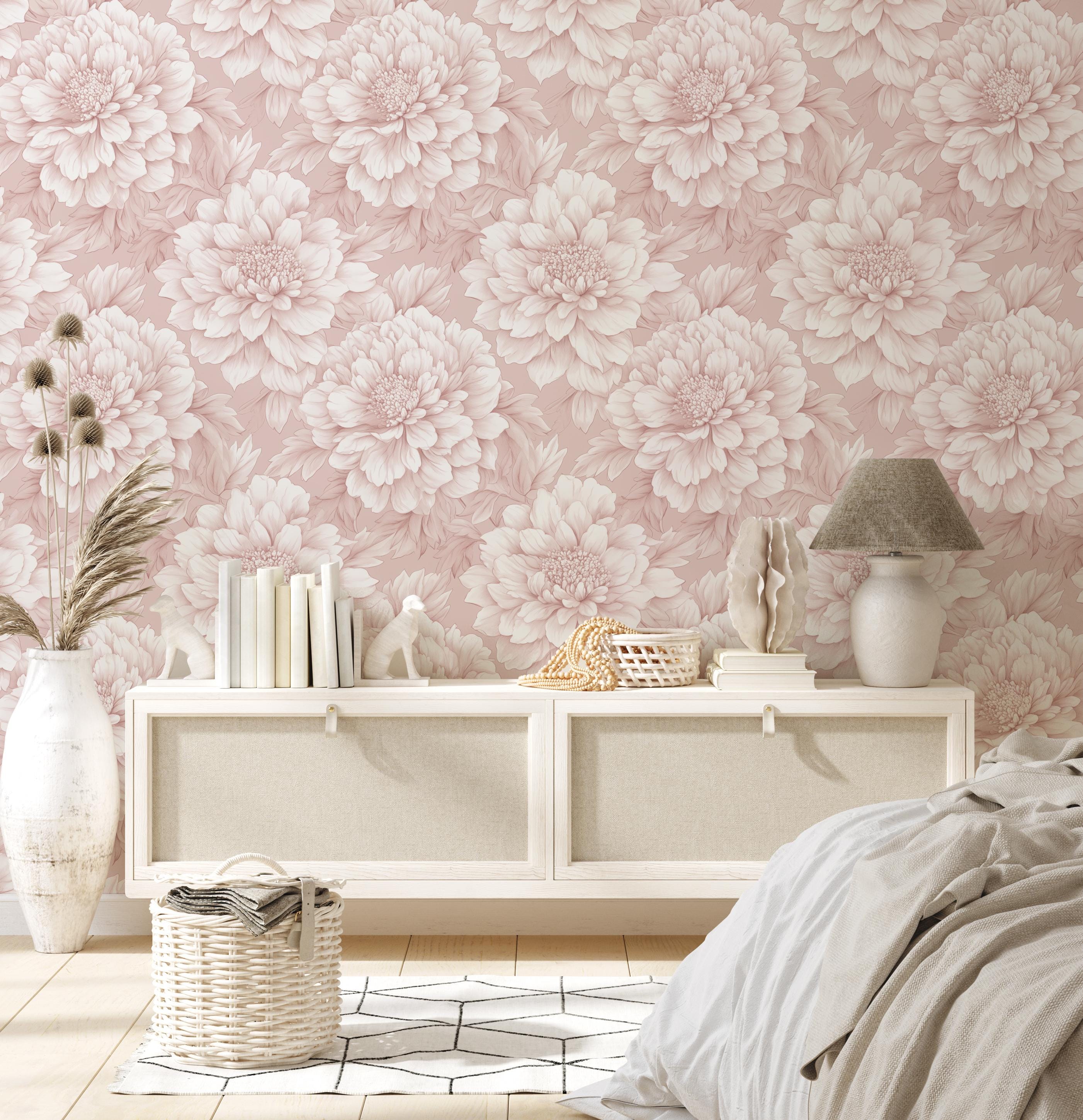 Blush Pink Peony Wallpaper: Elegant Botanical Wall Decor - Etsy