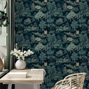 Enchanted Forest Wallpaper - Dark Green Nature Mural - Mystical Landscape Wall Art - Luxury Botanical Decor