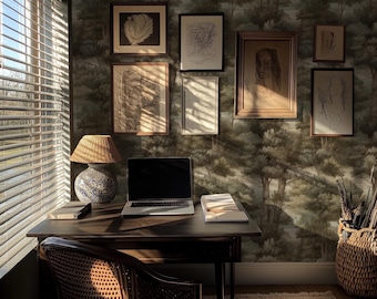 Vintage Forest Wallpaper Mural: Serene Woodland Scene, Earthy Tones