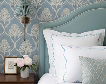 Country Blue Cottage Damask Wallpaper – Peel and Stick for Bedroom