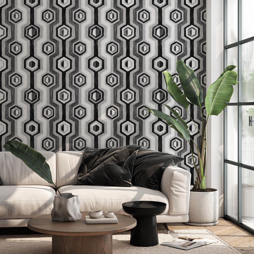 Geometric Peel and Stick Wallpaper watercolor Black and White Block ...
