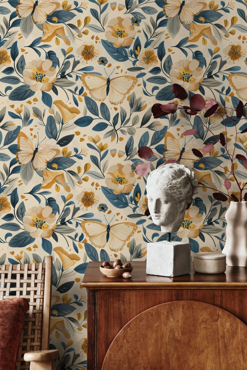 Vintage Floral Butterfly Wallpaper - Elegant Nature Wall Mural ...