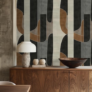 Carta da parati astratta moderna - murale geometrico neutro - arredamento minimalista nei toni della terra - arte murale contemporanea