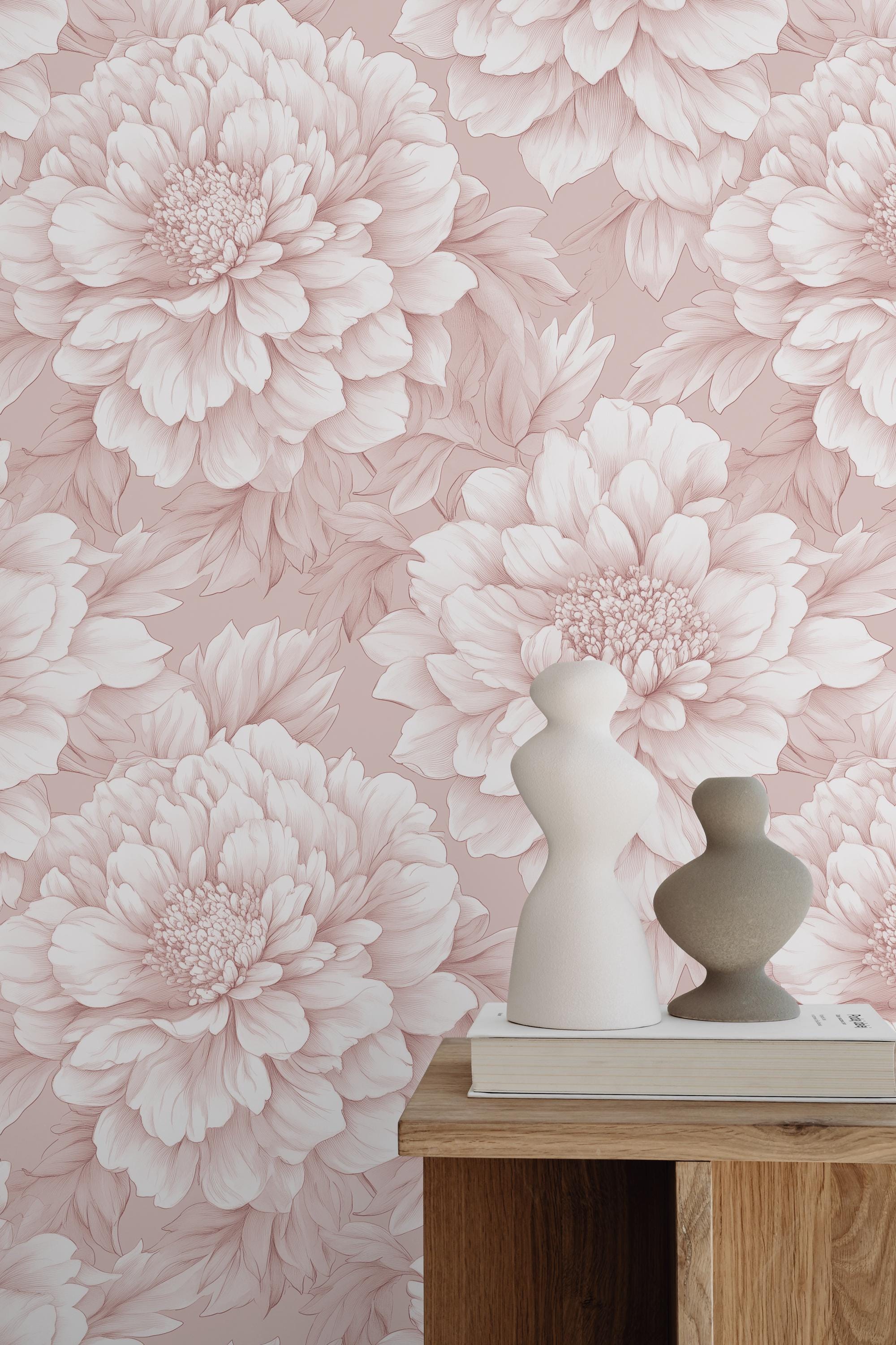 Blush Pink Peony Wallpaper: Elegant Botanical Wall Decor - Etsy