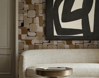 Earthy Tone Mid-Century Modern Geometric Wallpaper