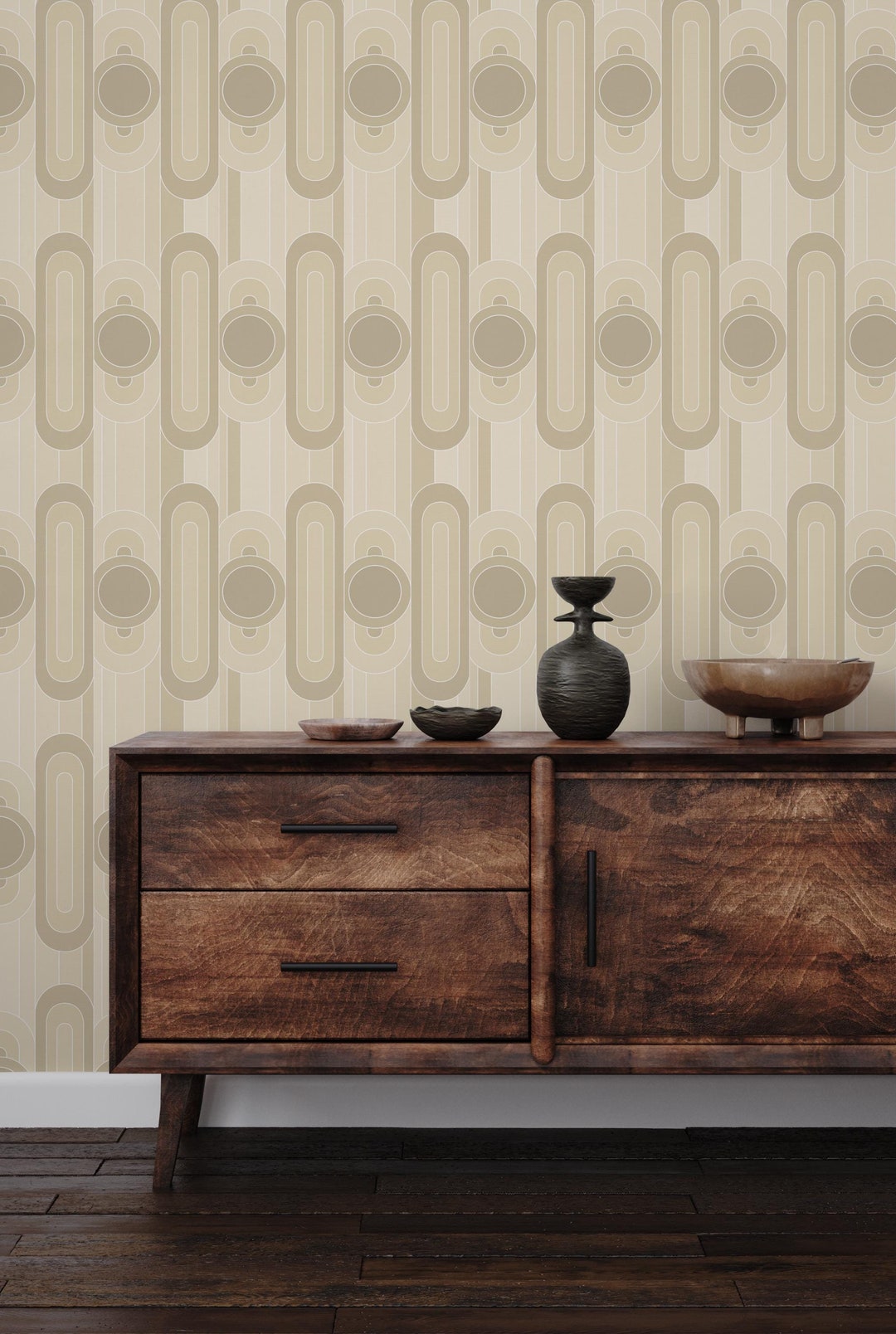 Beige Art Deco Peel and Stick Wallpaper: Geometric Boho Design - Etsy