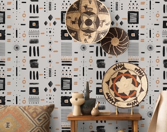 Ethnic Mud Cloth Peel and Stick Wallpaper: Tribal Abstract Decor