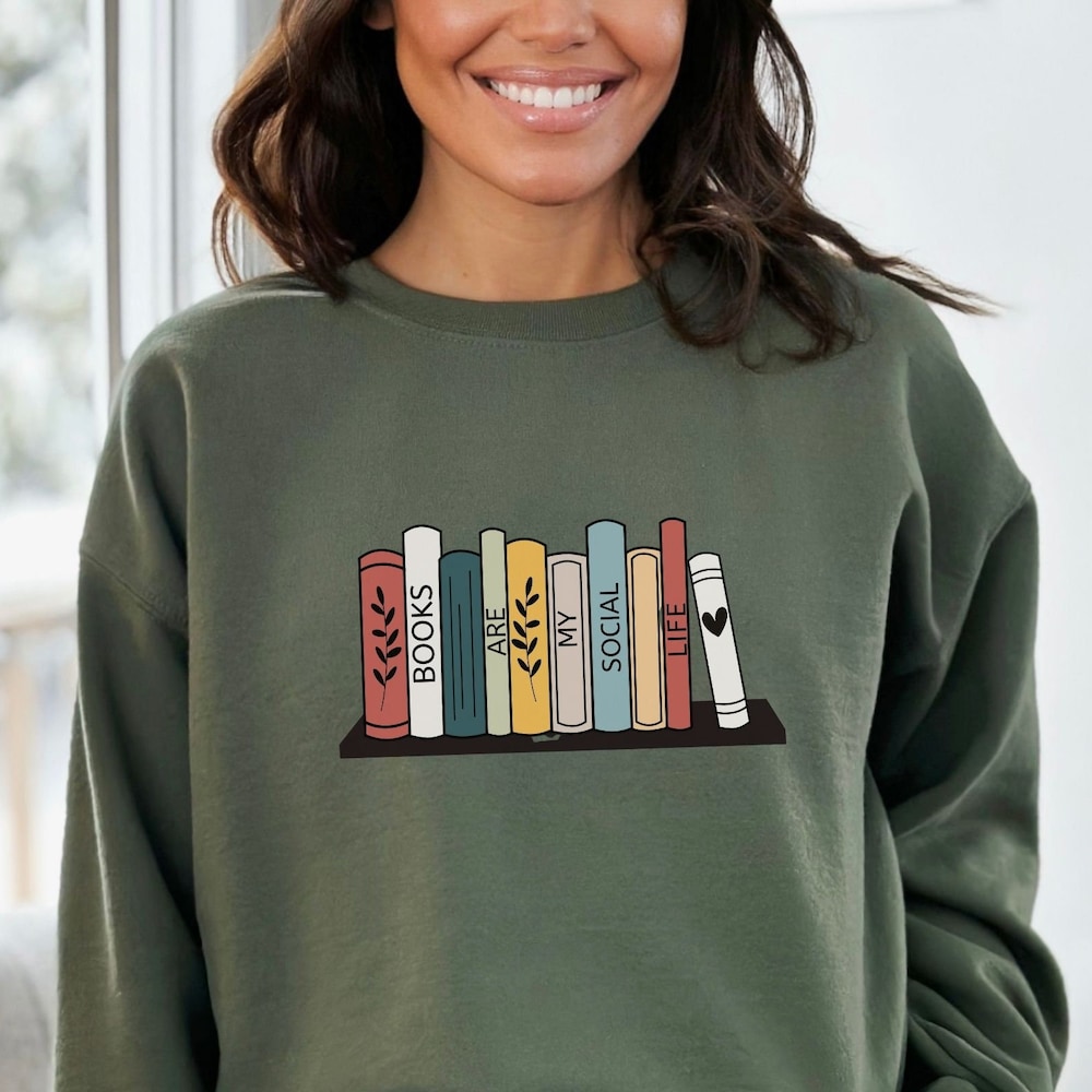 Book Lover Unisex Sweatshirt, Sweatshirts For Women, Aesthetic Sweatshirt, Books Are My Social Life Sweatshirt, Oversized Sweatshirt Toughguides