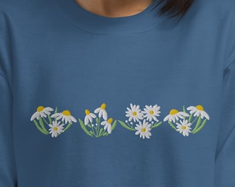 Felpa a margherita ricamata,Felpa a fiori,Felpa ricamata vintage,Felpa fiori di campo,Margherita incantevole,Felpa floreale,Donne