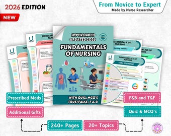 Könnte beinhalten: Eine Sammlung von Krankenpflege-Leitfäden und Zusatzmaterialien. Das zentrale Buch, "Fundamentals of Nursing", ist für 2026 aktualisiert und enthält Quiz und MCQs. Zusätzliche Materialien umfassen Themen wie Gesundheit, verschriebene Medikamente und Pflegetheorien.