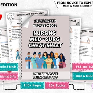 Fuskbladspaket för medicinsk kirurgisk omvårdnad 2026, hyperlänkad studieguide, med quiz-MCQ och mycket mer (digital nedladdning)