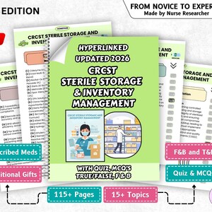 Guía de estudio de CRCST sobre almacenamiento estéril y gestión de inventario, notas de estudio de SPD sobre procesamiento estéril, instrumentos quirúrgicos, revisión técnica de CBSPD