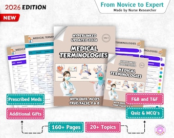 Medical Terminology Study Guide, 160+ Pages Hyperlinked, Nursing School Notes (Digital Download)