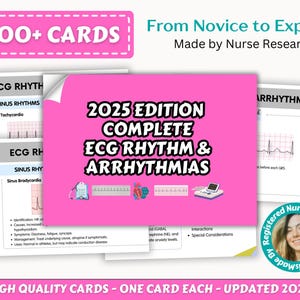 ECG Rhythm & Dysrhythmias, Cheat Sheets, 100 Rhythms, Cardiac ICU Nursing, Medical, New Grad Nurses, ECG Study Guide, Ekg Interpretations