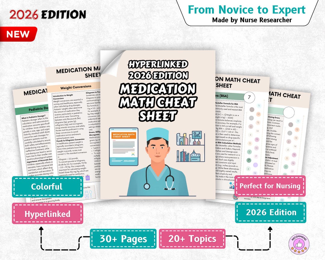 Medication Math Chat Medication Math Cheat Sheet, Dosage Calculation Guide, Hyperlinked ...
