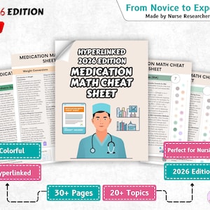 Hiperlinkowana ściągawka z matematyki dotyczącej leków, dodatkowy dziennik leków, obliczanie dawki na podstawie masy ciała, odniesienia do leków, natychmiastowe pobieranie