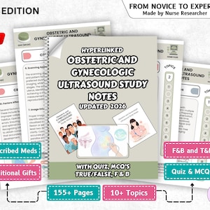 Obstetric and Gynecologic Ultrasound Study Notes, 15+ Topics, Quiz, True & False 155+ Pages, Hyperlinked PDF