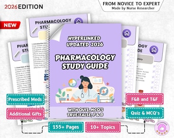 Nursing Pharmacology Study Guide Bundle, 155+ Pages, Hyperlinked 2026 (Digital Download)