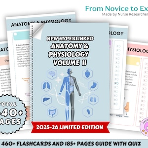 Paquete de anatomía y fisiología y tarjetas didácticas, volumen 2, guía de estudio de anatomía, apuntes de enfermería, apuntes de anatomía, apuntes de fisiología, hipervínculos