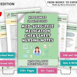 Med-Surg Tele Medication Cheat Sheet Hyperlinked with Quiz, F/B, True False & Practice Questions - 2026 Edition