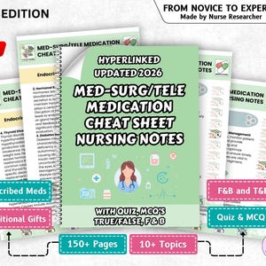 Med-Surg Tele Medication Cheat Sheet Hyperlinked with Quiz, F/B, True False & Practice Questions - 2026 Edition